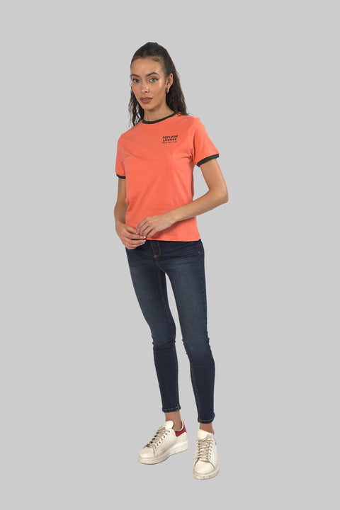 Ladies Casual Short Sleeve Ringer T-Shirt, Persimmon - Toplook London