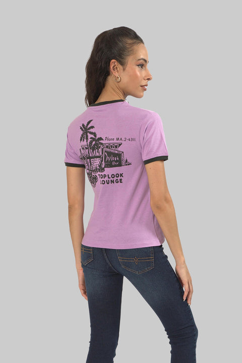 Ladies Casual Short Sleeve Ringer T-Shirt, Purple - Toplook London