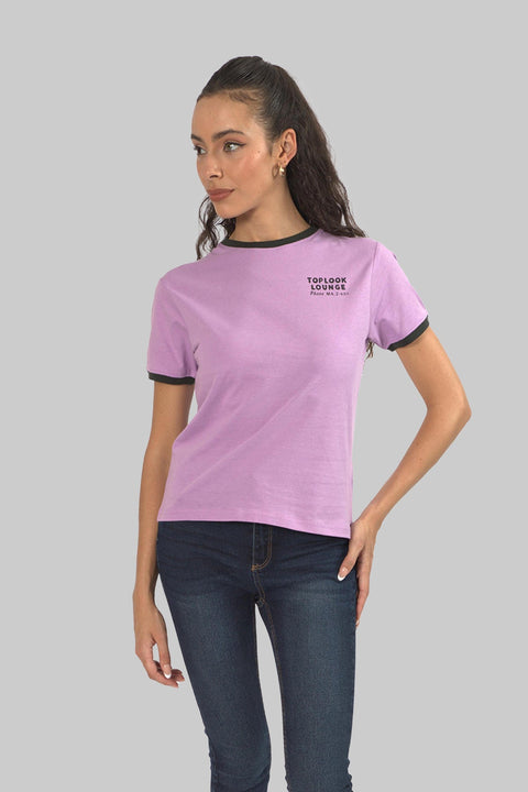 Ladies Casual Short Sleeve Ringer T-Shirt, Purple - Toplook London