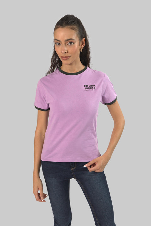Ladies Casual Short Sleeve Ringer T-Shirt, Purple - Toplook London