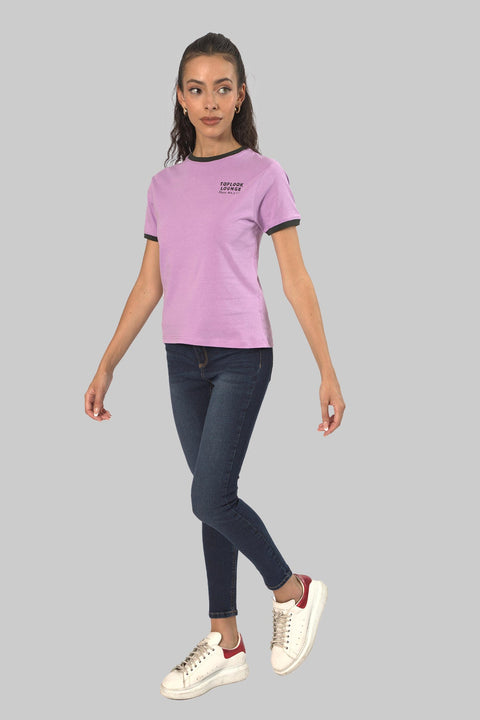 Ladies Casual Short Sleeve Ringer T-Shirt, Purple - Toplook London