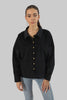 Ladies Oversized Soft Corduroy Long Sleeve Button Down Shirt, Black - Toplook London
