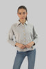 Ladies Oversized Soft Corduroy Long Sleeve Button Down Shirt, Gray - Toplook London
