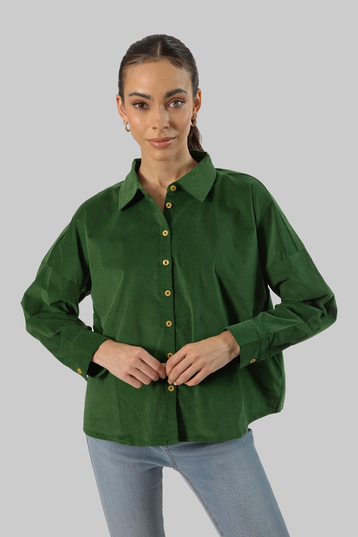 Green womens button deals down shirt
