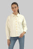 Ladies Oversized Soft Corduroy Long Sleeve Button Down Shirt, Ivory - Toplook London