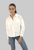 Ladies Oversized Soft Corduroy Long Sleeve Button Down Shirt, White - Toplook London