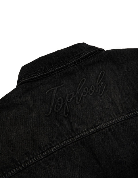 Ladies Ripped Denim Jacket in black wash - Toplook London