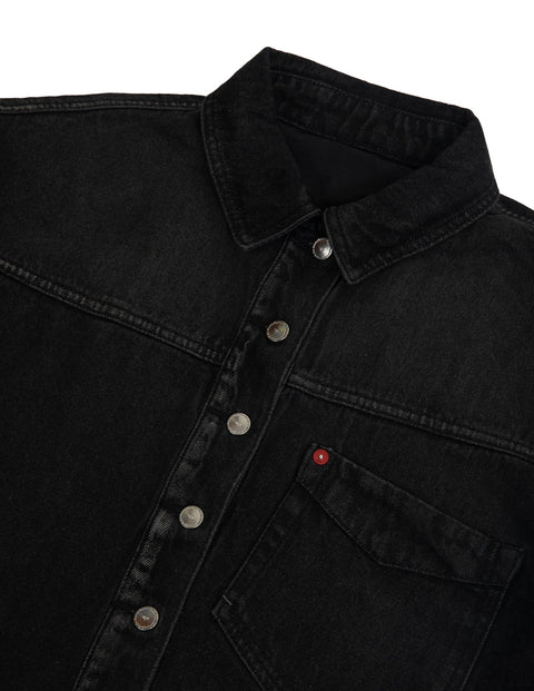Ladies Ripped Denim Jacket in black wash - Toplook London