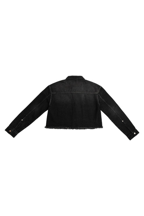Ladies Ripped Denim Jacket in black wash - Toplook London