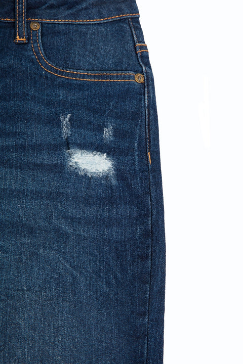 Ladies Skinny Fit Denim Jeans with Logo Embroidery in dark blue - Toplook London