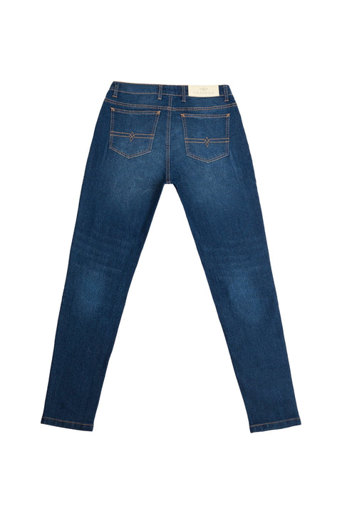 Ladies Skinny Fit Denim Jeans with Logo Embroidery in dark blue - Toplook London