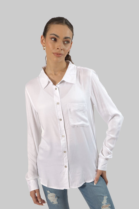 Ladies Women's Classic Work Wear Long Sleeve Blouse, Bright White - Toplook London