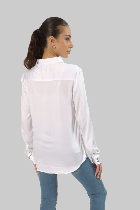 Ladies Women's Classic Work Wear Long Sleeve Blouse, Bright White - Toplook London