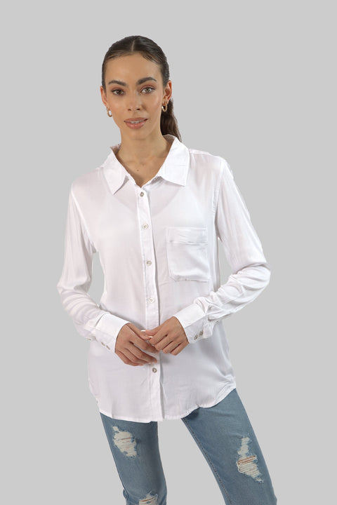 Ladies Women's Classic Work Wear Long Sleeve Blouse, Bright White - Toplook London