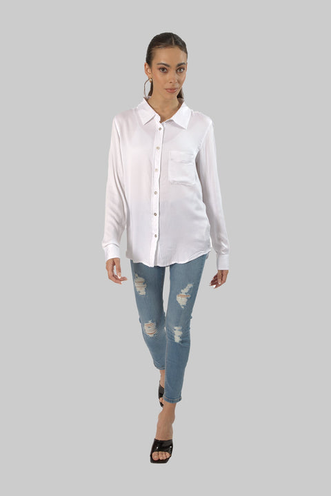 Ladies Women's Classic Work Wear Long Sleeve Blouse, Bright White - Toplook London