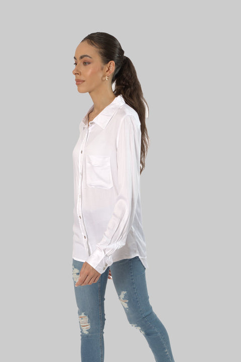 Ladies Women's Classic Work Wear Long Sleeve Blouse, Bright White - Toplook London