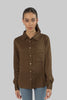 Ladies Women's Classic Work Wear Long Sleeve Blouse, Chocolate - Toplook London