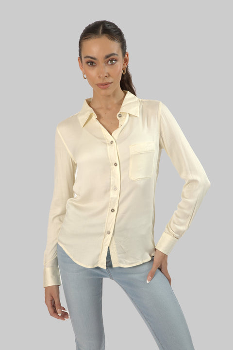 Ladies Women's Classic Work Wear Long Sleeve Blouse, Cream - Toplook London
