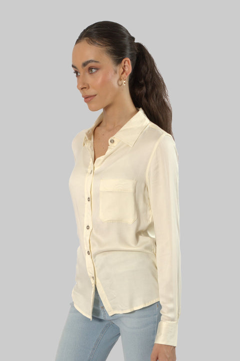 Ladies Women's Classic Work Wear Long Sleeve Blouse, Cream - Toplook London
