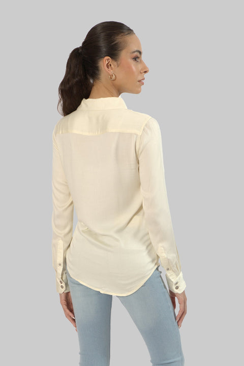 Ladies Women's Classic Work Wear Long Sleeve Blouse, Cream - Toplook London