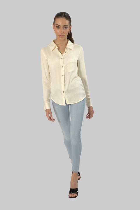 Ladies Women's Classic Work Wear Long Sleeve Blouse, Cream - Toplook London