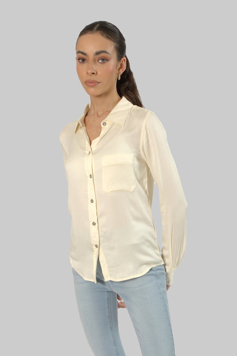 Ladies Women's Classic Work Wear Long Sleeve Blouse, Cream - Toplook London