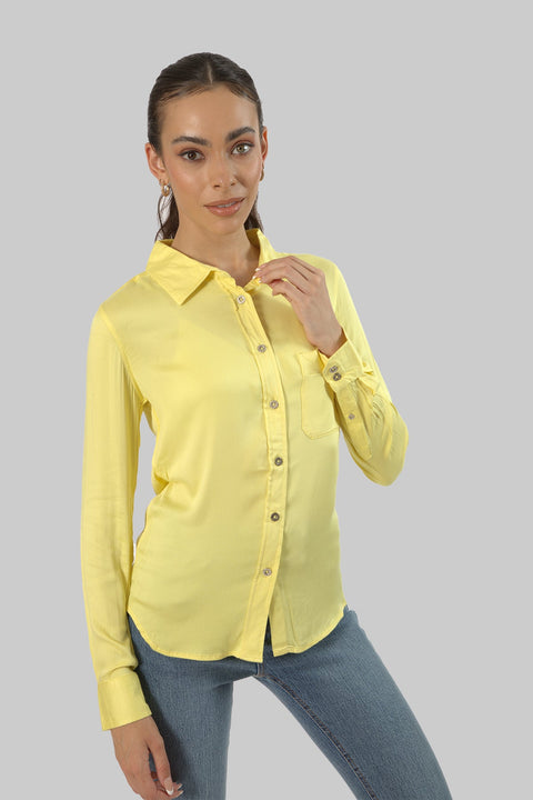 Ladies Women's Classic Work Wear Long Sleeve Blouse, Lime - Toplook London