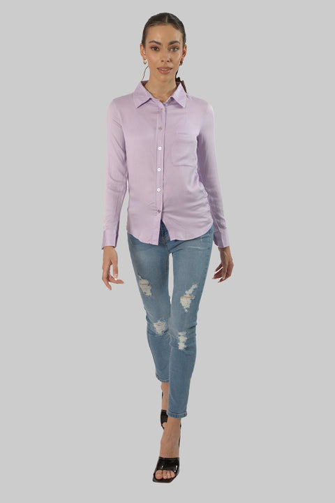 Ladies Women's Classic Work Wear Long Sleeve Blouse, Pastel Lillac - Toplook London