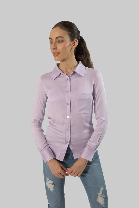 Ladies Women's Classic Work Wear Long Sleeve Blouse, Pastel Lillac - Toplook London