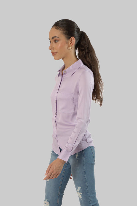 Ladies Women's Classic Work Wear Long Sleeve Blouse, Pastel Lillac - Toplook London
