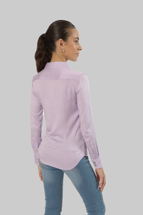 Ladies Women's Classic Work Wear Long Sleeve Blouse, Pastel Lillac - Toplook London