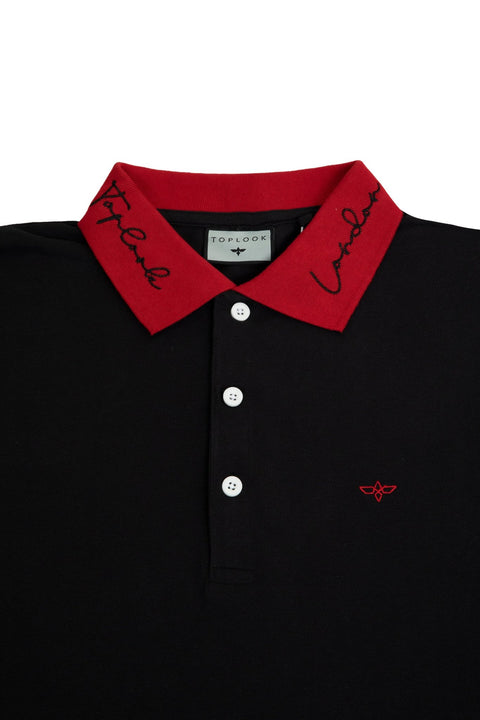 Logo Polo Shirt in black and red - Toplook London