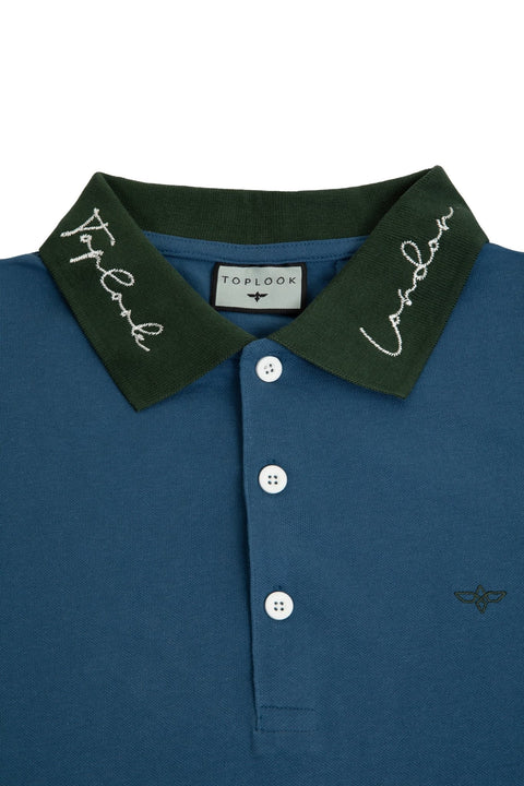 Logo Polo Shirt in blue and sycamore green - Toplook London