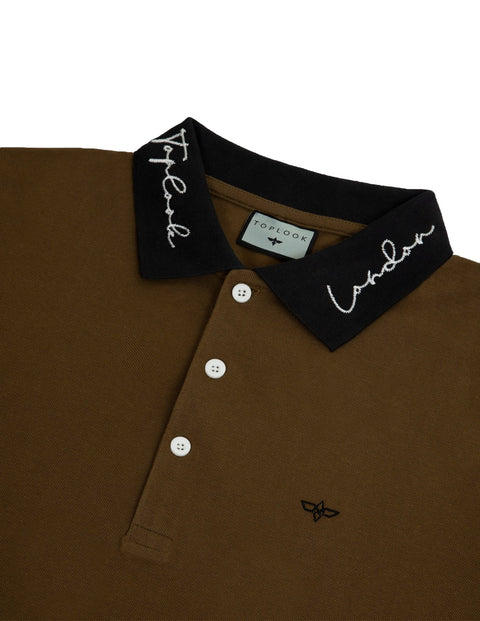 Logo Polo Shirt in olive green and black - Toplook London