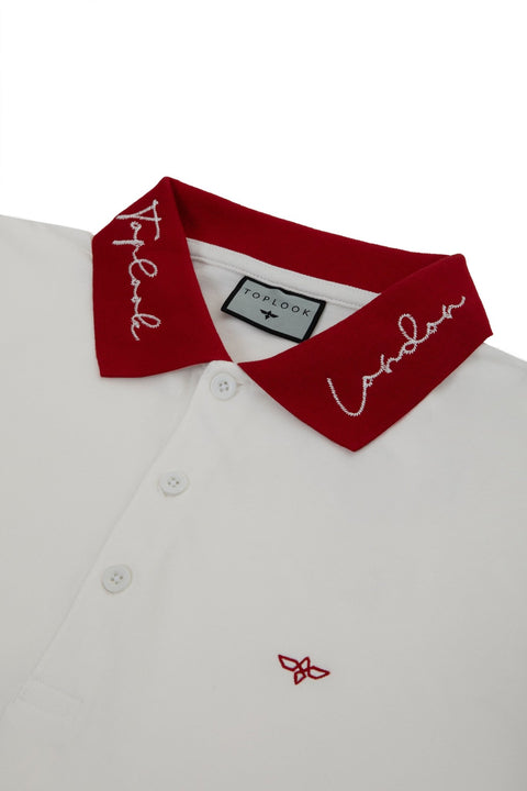 Logo Polo Shirt in white and red - Toplook London