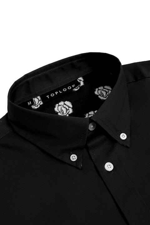 LONG SLEEVE SHIRT With Floral Contrast detail in Black - Toplook London
