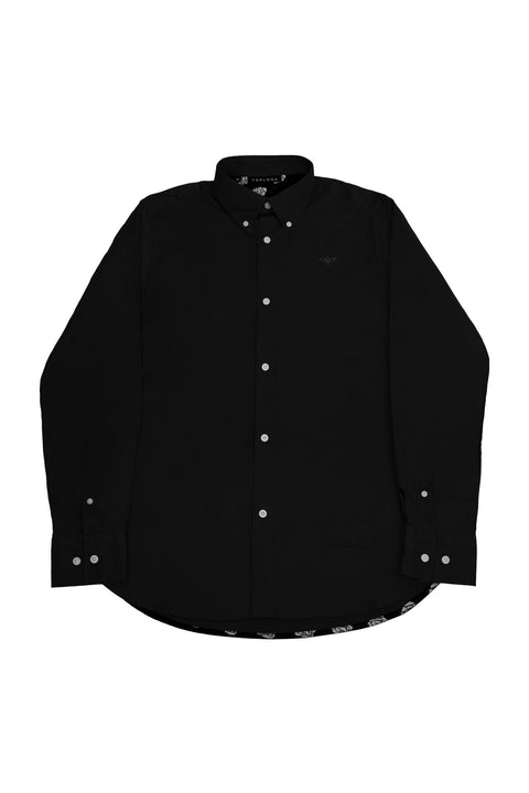 LONG SLEEVE SHIRT With Floral Contrast detail in Black - Toplook London