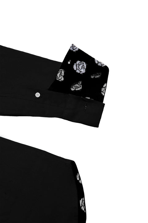 LONG SLEEVE SHIRT With Floral Contrast detail in Black - Toplook London