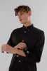 LONG SLEEVE SHIRT With Floral Contrast detail in Black - Toplook London
