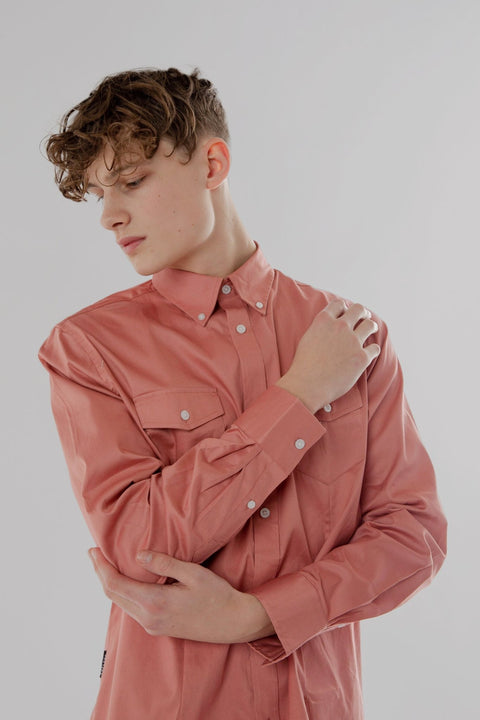 Long Sleeve Shirt with two Patch Pockets in Old Rose Colour - Toplook London