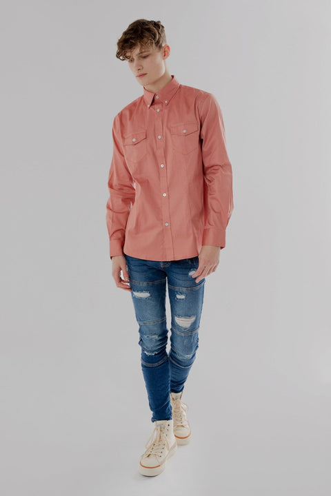 Long Sleeve Shirt with two Patch Pockets in Old Rose Colour - Toplook London