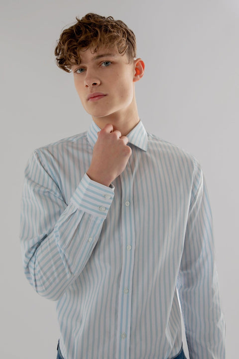 Long Sleeve Slim Fit Stripe Shirt in Blue & White Colour - Toplook London