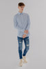 Long Sleeve Slim Fit Stripe Shirt in Dark Blue & White Colour - Toplook London