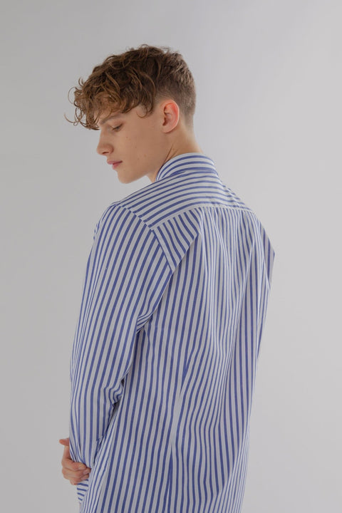 Long Sleeve Slim Fit Stripe Shirt in Purple & White Colour - Toplook London