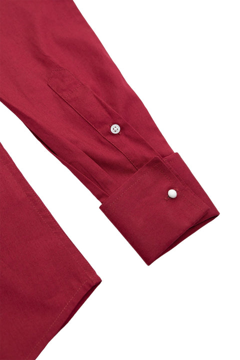 Long Sleeved Formal Smart Casual Slim Fit Bussiness Shirt Burgundy Colour - Toplook London