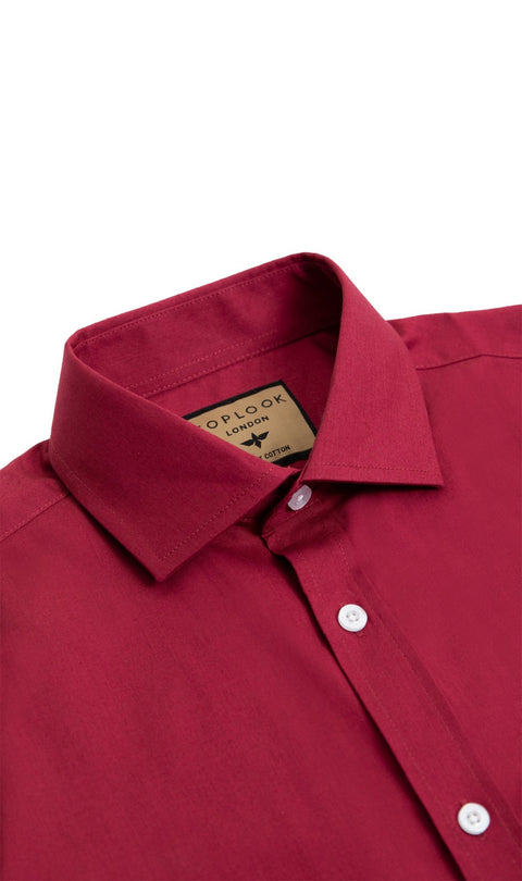 Long Sleeved Formal Smart Casual Slim Fit Bussiness Shirt Burgundy Colour - Toplook London