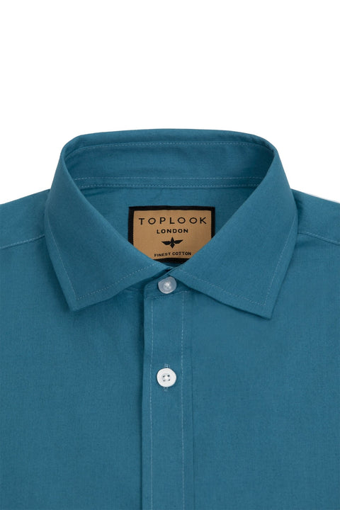 Long Sleeved Formal Smart Casual Slim Fit Shirt in Denim Blue Colour - Toplook London