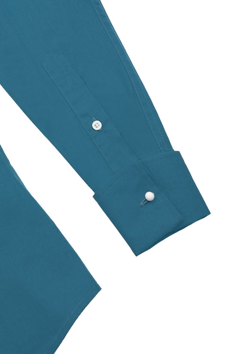 Long Sleeved Formal Smart Casual Slim Fit Shirt in Denim Blue Colour - Toplook London