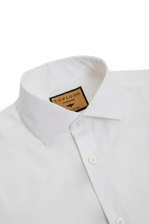 Long Sleeved Formal Smart Casual Slim Fit Shirt in White Colour - Toplook London