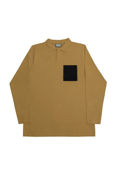 Long-Sleeved Polo Shirt with Pocket in khaki - Toplook London